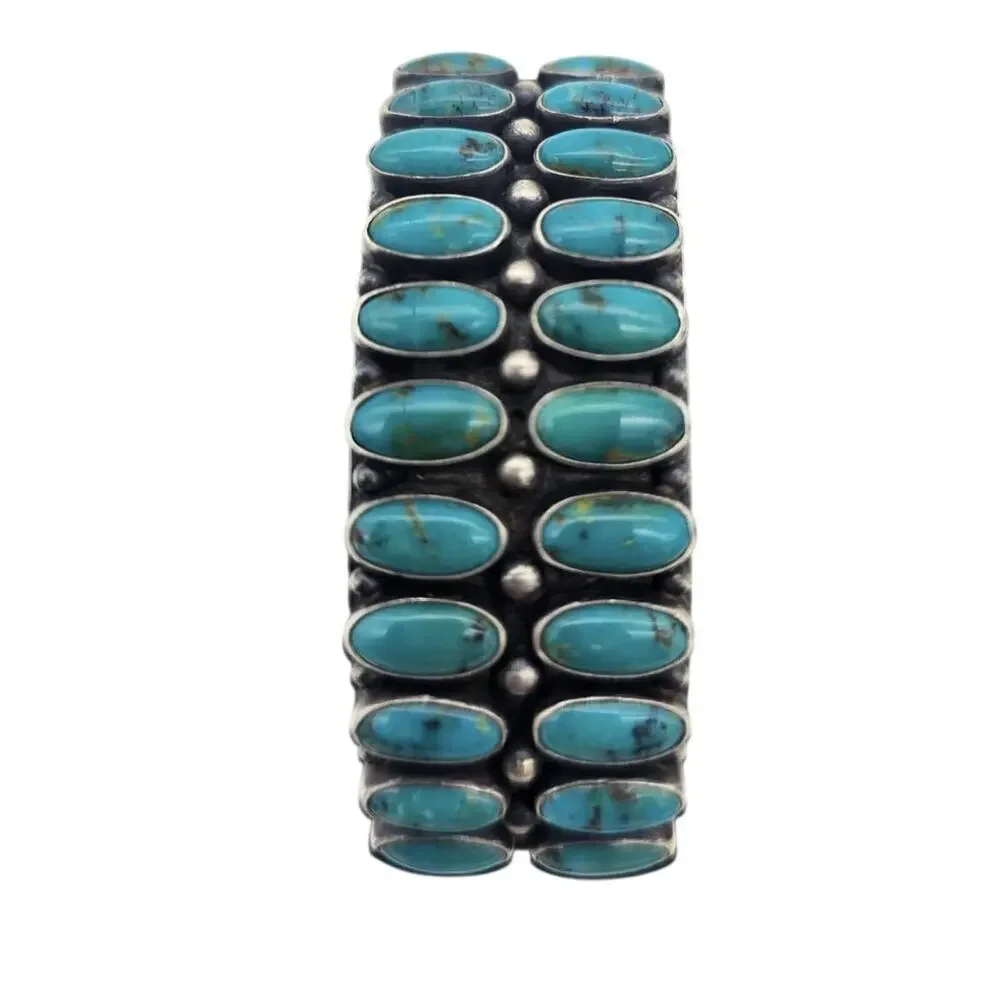Kirk Smith Navajo Double Row Sterling Silver & Turquoise Cuff Bracelet Rare 118g